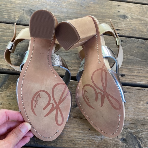 Sam Edelman Yelena Silver & Tan Leather Strappy Block Heels - Picture 11 of 14